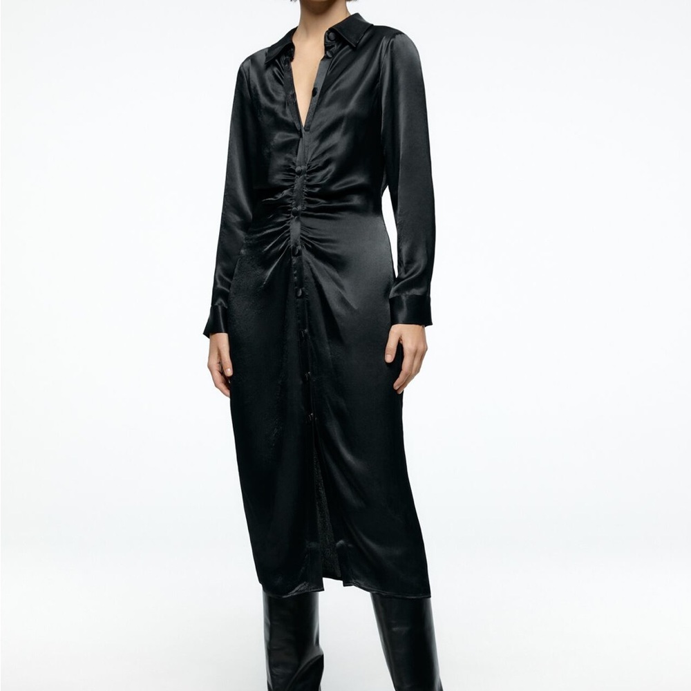 ZARA Satin Effect Shirt Dress